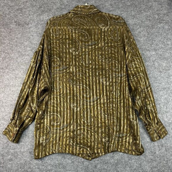 Linda Allard For Ellen Tracy Sheer Silk Metallic Blouse 8 Paisley Button Down - Picture 7 of 13